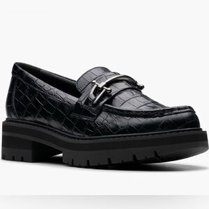 Clarks Orianna Bit Platform Loafers - Black Crocodile-Embossed